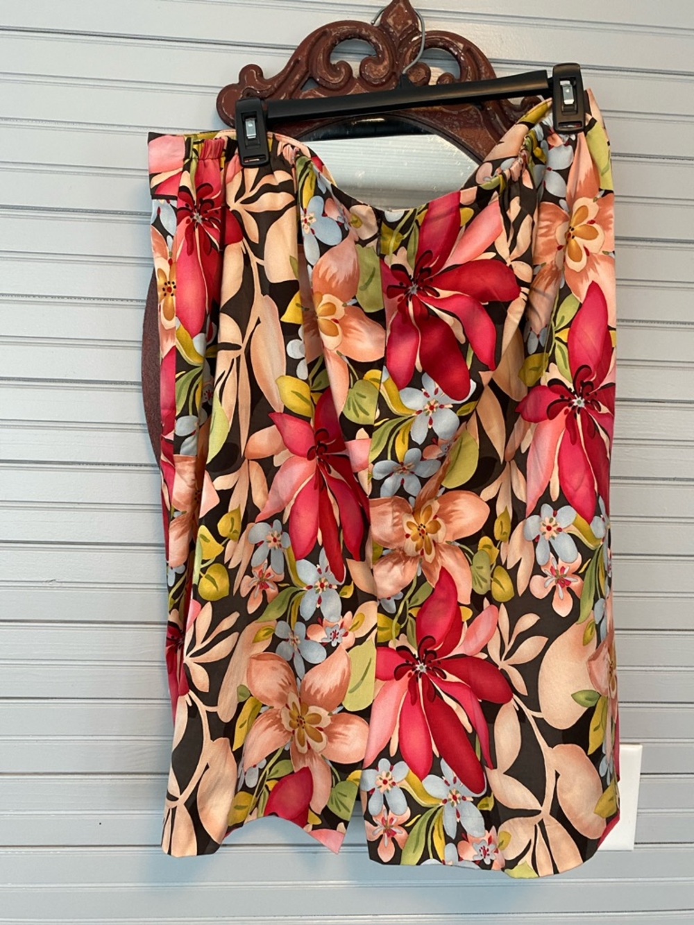 Floral A-Line Skirt in Black with Pink & Red Blooms - Picture 2 of 3